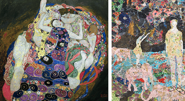 [LEFT] Gustav Klimt, Die Mädchen (The Girls), 1913, Narodni Galerie, Prague, Czech Republic. Image: akg-images [RIGHT] Detail of the present work